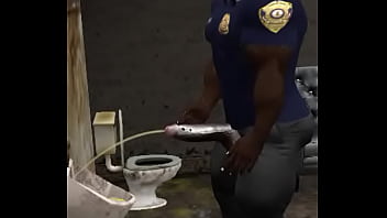 Preview 2 of Teen Boy Aunt - spying on humongous black bull cop as he pisses