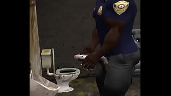 Preview 3 of Teen Boy Aunt - spying on humongous black bull cop as he pisses