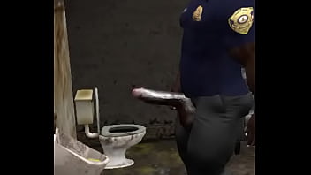 Preview 1 of Teen Boy Aunt - spying on humongous black bull cop as he pisses