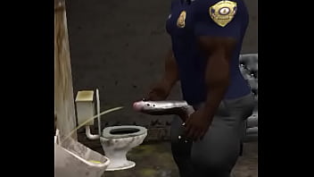 Preview 4 of Teen Boy Aunt - spying on humongous black bull cop as he pisses