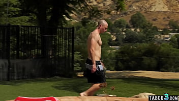 Preview 2 of Firest Fucki - Oiling by the pool ends in blonde teen stepsisters Kasey Miller pussy