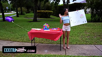 Preview 1 of Lesbian Can Be Fun - Tiny Ebony Babe Selling Cupcakes For Decides To Sell Her Muffin And Earn More Money Instead