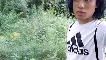 Preview 1 of Desi Bhabhi Smart Sexcom - Cute Adidas boy walking in freeball (balls bare no panties under his shorts),  wanking his cock,  ejaculating his cum on the rock,  pissing his pee in a public park