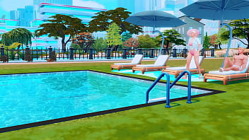 Preview 1 of White Amerian - young wife cheats on her husband cuckold with futanari girlfriend sims me hentai sfm
