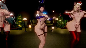 Preview 2 of Dorsel Club - [R18 MMD] Christmas Yelan Yamato Ahri 3P - Kara Step 原神 ワンピース genshinimpact onepiece LOL Twerk