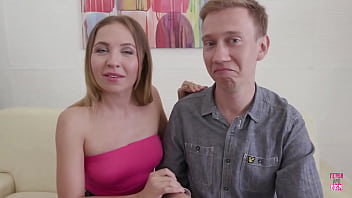 Preview 1 of Tranys Blow Job - A husband holds his slim wifes hands while an unknown guy drills her pussy