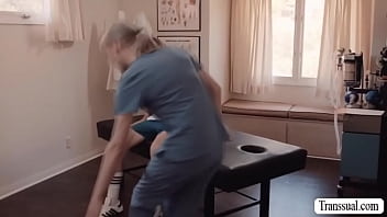 Preview 1 of Three German - TS masseuse licks and analed her client