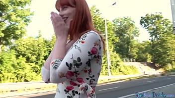 Preview 1 of Vagina Pinch Rape Kidnapped - Pickedup redheaded euro rides outdoors before bentover