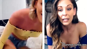 Preview 1 of 15years Ladki Nahte Bathing - MILF and her stepdaughter rub their shaved pussies online