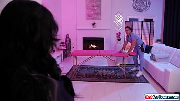 Preview 1 of Naughty America Mindy Main - Latina shemale Avery Lust enjoys birthday massage and more