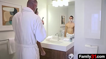 Preview 1 of Faking Gif - In the privacy of bathroom,  horny stepdaddy decided to teach his stepson how to feel a dick in ass!