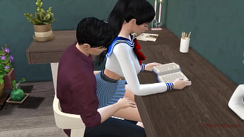 Preview 1 of Brigdetti B - Japanese teacher seduces innocent student and fucks her hard on the desk
