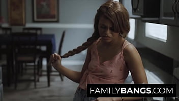 Preview 1 of Bushy Ebony - FamilyBangs.com ⭐ Sinner Girl Showing her Gratitude to her Mom&#039_s Boy,  Destiny Cruz,  Isiah Maxwell