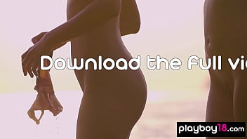 Preview 3 of 3gp King Animal Vs Girl - Petite lesbian asian teen Cara Pin and naked Czech GF watching the sunset