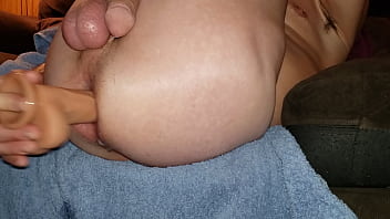 Preview 2 of Porn Prostitusi - Femboy holds legs up for dildo deep insertion