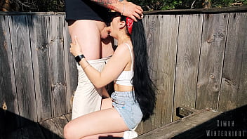 Preview 4 of Sunakshe Sana - [BTS] Risky outdoor facefuck and cum in throat. We did it at the hunting tower!