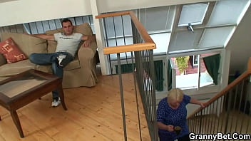 Preview 2 of Ts Sydney 2016 - Busty old granny rides his dick