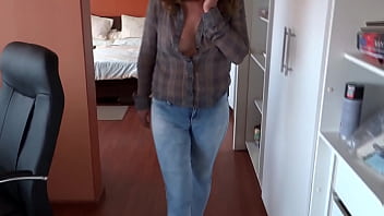 Preview 1 of Kinky Cum Muscle Fart - Stepmom shows off her big ass with her jeans on and jeans down,  she wants anal sex