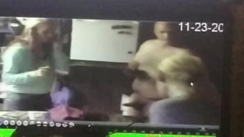 Preview 2 of Amateur Taboo Daughtervideos - Cctv smoking skyclad with wife and friend