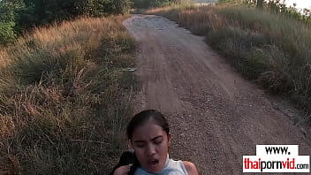 Preview 4 of Sister Brother Fuck And Licking - Sexy amateur Thai teen Cherry fucked by a big white cock on a bike outdoor