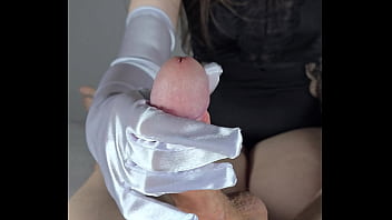 Preview 4 of Sexy Fatty Mom - Passionate Edging Handjob In White Satin Gloves! POV!