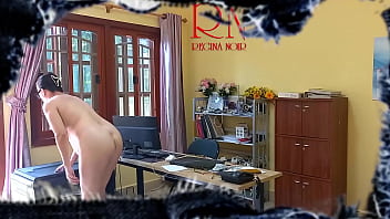 Preview 1 of 1080p Porno Aletta Ocean - The naked secretary is cleaning up the office. Voyeur camera.