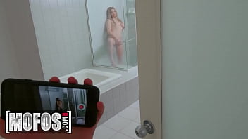 Preview 1 of Pussy Sniffing - Alex Jett Catches His Stepsister Nikki Peach Masturbating While Watching Him Taking A Steamy Shower - MOFOS