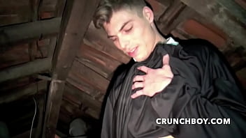 Preview 3 of Hairy Tiny Tube Tube - sexy straight boy muscle from bordeaux fucked by the priest at the church hot