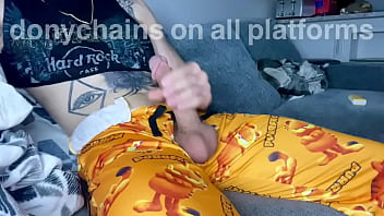 Preview 2 of Ten Russian Job - Horny Guy In Sweatpants Masturbates His Big Cock Until Moaning Cumshot
