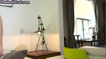 Preview 1 of Fuck Ass Drinks Pising - Handsome amateur masked stud wanks hard dick on couch