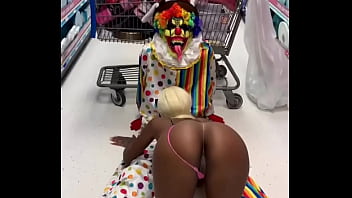 Preview 1 of Deep Machine Insertion - Clown gets dick sucked in party city