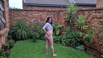 Preview 1 of Evilsnake Train - Chubby slut pissing in garden with thunderstorm with wet shirt