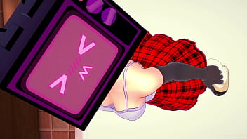 Preview 1 of Bi Cockold Bbw - La caliente Tv Woman se pone un lindo uniforme acaba follada (hentai)