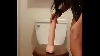 Preview 3 of Yung Girl Dog Sex - Asian rides dildo on toilet