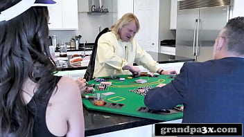 Preview 2 of Dick Jerk Piss - Three Kinky Old Dudes Fuck Young Busty Teen After a Poker Game