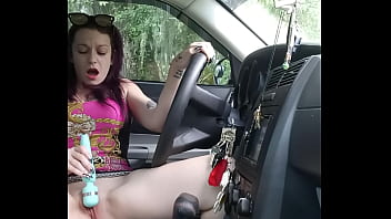 Preview 4 of German Family Amatur - Exhibitionist babe spreads legs wide masturbating in public car park