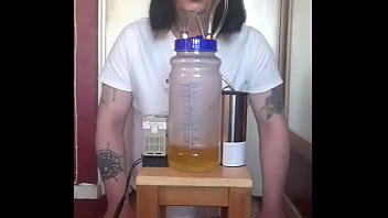 Preview 3 of Jerking Off For Mother - bisexual crossdresser with his portable cow milking machine