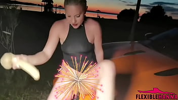 Preview 2 of Big School Xxvideo - MILF Masturbates &amp_ Dildo Fucks in Ferarri Outdoor on Beach