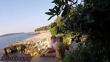 Preview 3 of Old Men Sex Fack - Teen teacher sucks my cock in a public beach in Croatia in front of everyone - it&#039_s very risky with people near- MissCreamy