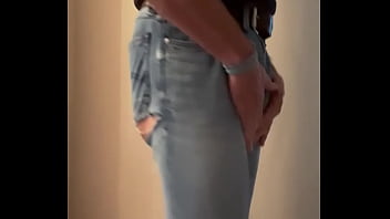 Preview 1 of Fmaily Fuck - Jerking my cock till the end in horny ripped Jeans and Nice ass