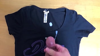 Preview 2 of Milfs Fuck Her Aon - Sperm on my wife&#039_s T-shirt