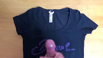 Preview 1 of Milfs Fuck Her Aon - Sperm on my wife&#039_s T-shirt