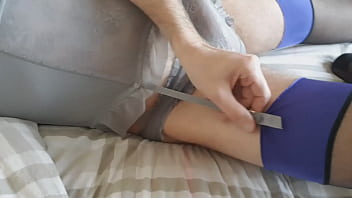 Preview 3 of Sexy Juck - Man wearing Blue Basque and jerks a load on it