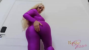 Preview 3 of A Is Tina Black - PURPLE SUIT STRIPTEASE WITH MY VIBRATOR - BLONDIE FESSER