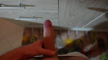 Preview 4 of Double Cumshot Porn - Hot boy showing how he wanking on the kitchen