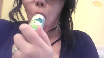Preview 2 of Techer Old Man Sex Home Bed - Hot Sucking A Bottle Like A Dick