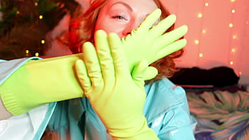 Preview 4 of Orgy Party Latina - green gloves - household latex gloves fetish - ASMR video free fetish clip