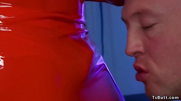 Preview 1 of Bustylexxxy Rae - Big dick shemale fucks male slave