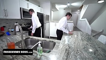 Preview 1 of Sex Daku Move - Missionary Boys - Perv Bishop Joins Two Sexy Teen Twinks For A Passionate Breeding In Their Kitchen