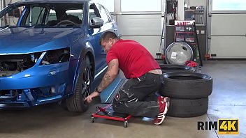 Preview 1 of Ruby Gang Bang - RIM4K. Dame with big boobs is licking anus in the car repair shop